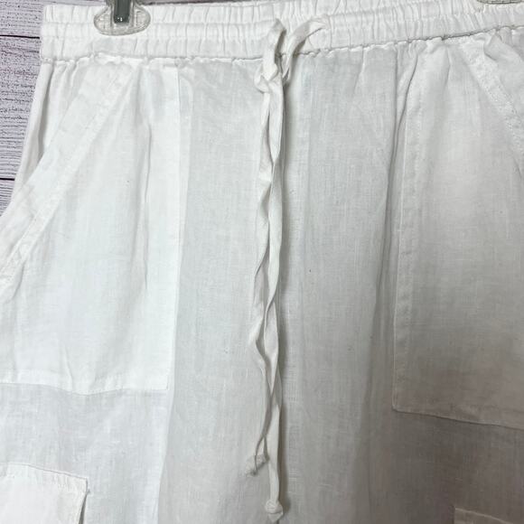 Magaschoni Womens Linen Utility Cargo Pockets Elastic Waist Drawstring Pants - Picture 3 of 15